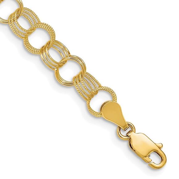 14k Yellow Gold Solid Triple Link Charm Bracelet